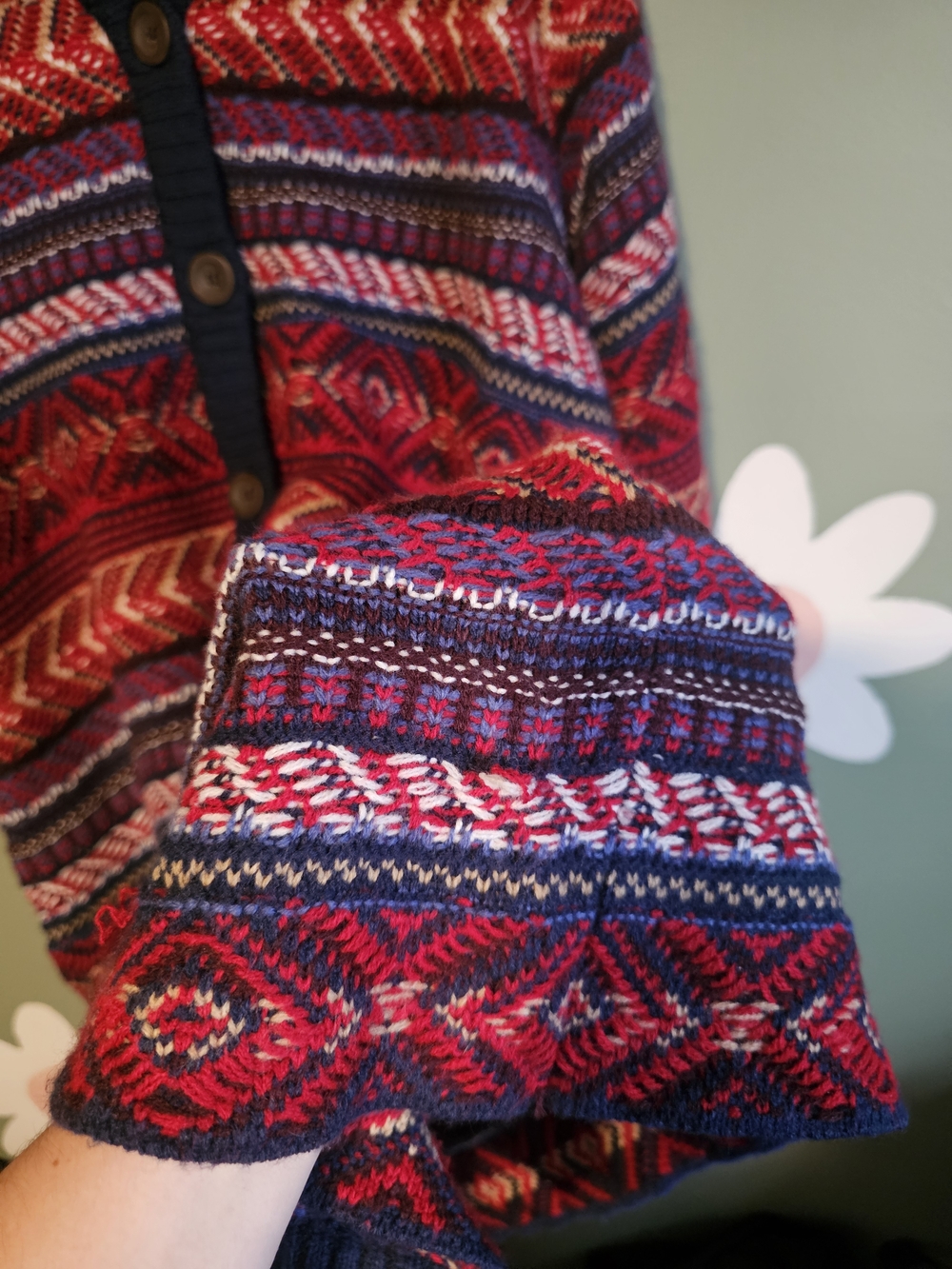 St. John's Bay Navy, Red and Cream Fair Isle Sweater - Picture 3 of 7